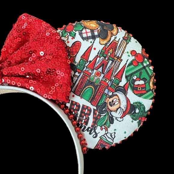 Women’s Handmade Disney Inspired Holiday Minnie Ears Red Sequined Bow - NWOT main image 5